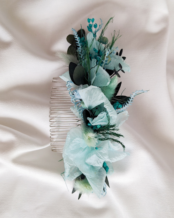Peigne fleurs séchée bleu