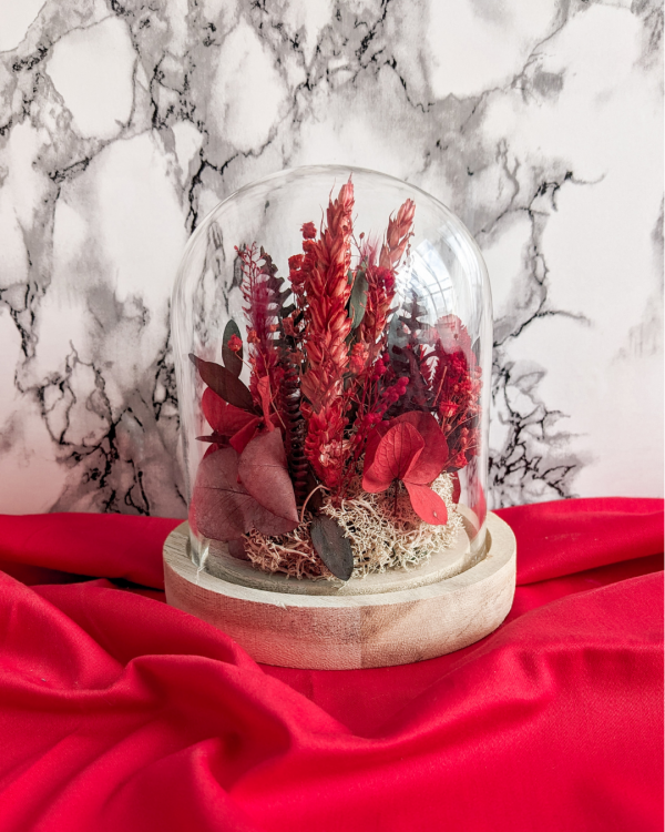 cloche de fleurs séchée rouge