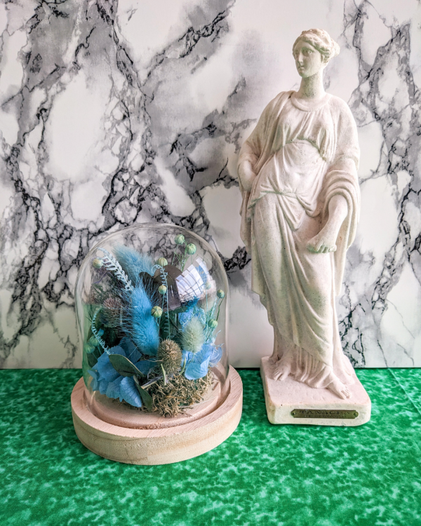 cloche fleurs séchées bleue