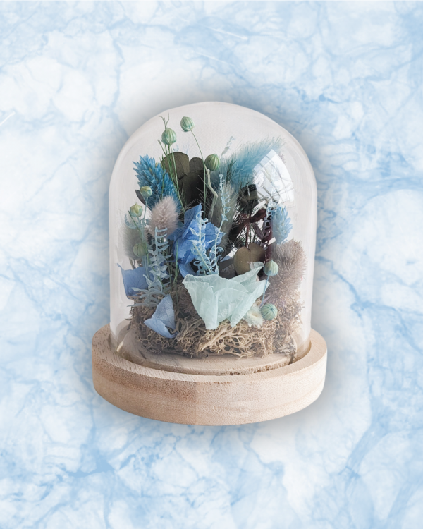 cloche fleurs séchées bleue